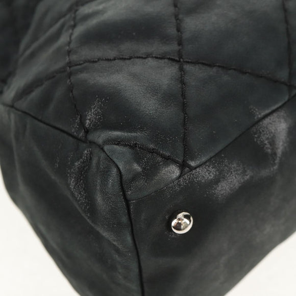 CHANEL Chain Shoulder Bag Coated Canvas Black Silver CC Auth ka583V