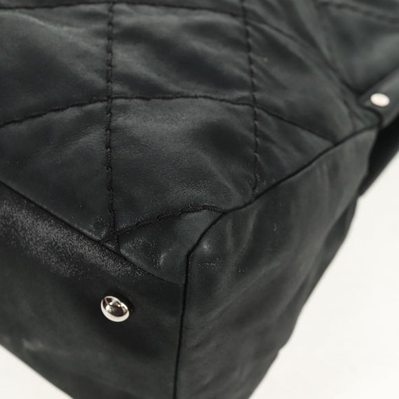 CHANEL Chain Shoulder Bag Coated Canvas Black Silver CC Auth ka583V