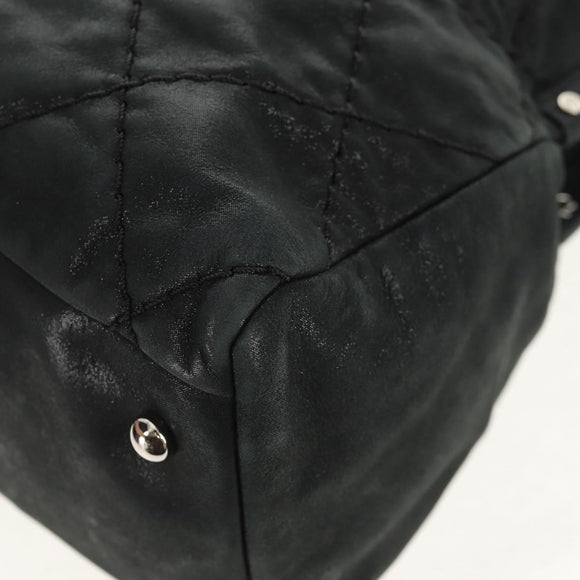 CHANEL Chain Shoulder Bag Coated Canvas Black Silver CC Auth ka583V