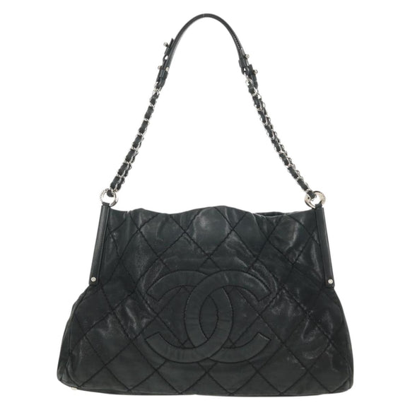 CHANEL Chain Shoulder Bag Coated Canvas Black Silver CC Auth ka583V