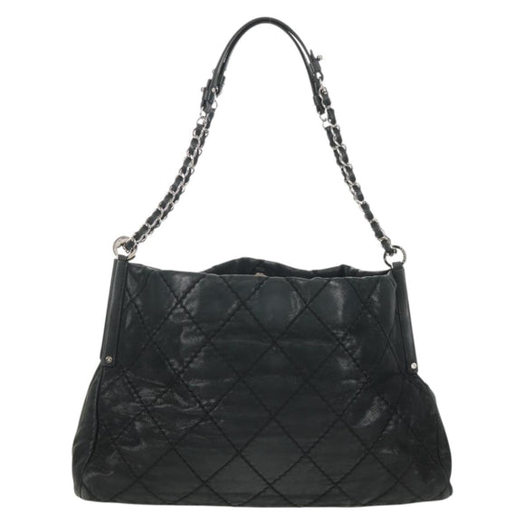 CHANEL Chain Shoulder Bag Coated Canvas Black Silver CC Auth ka583V