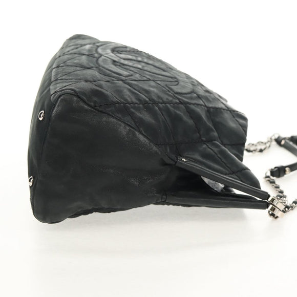 CHANEL Chain Shoulder Bag Coated Canvas Black Silver CC Auth ka583V