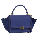 CELINE Trapeze Hand Bag Leather 2way Blue Gold Auth ka584-1