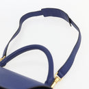 CELINE Trapeze Hand Bag Leather 2way Blue Gold Auth ka584-15