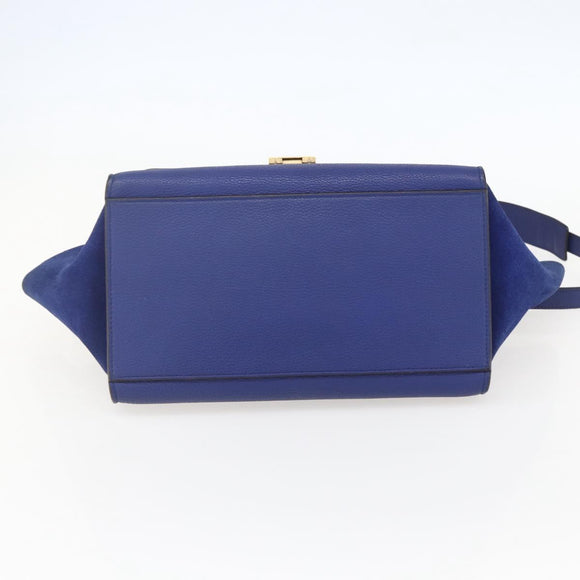 CELINE Trapeze Hand Bag Leather 2way Blue Gold Auth ka584