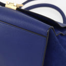 CELINE Trapeze Hand Bag Leather 2way Blue Gold Auth ka584-9
