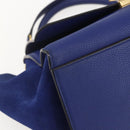 CELINE Trapeze Hand Bag Leather 2way Blue Gold Auth ka584-16