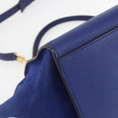 CELINE Trapeze Hand Bag Leather 2way Blue Gold Auth ka584-18