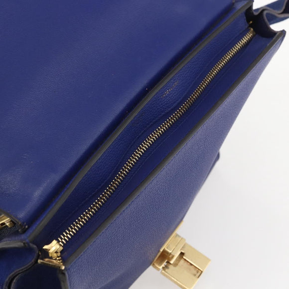 CELINE Trapeze Hand Bag Leather 2way Blue Gold Auth ka584