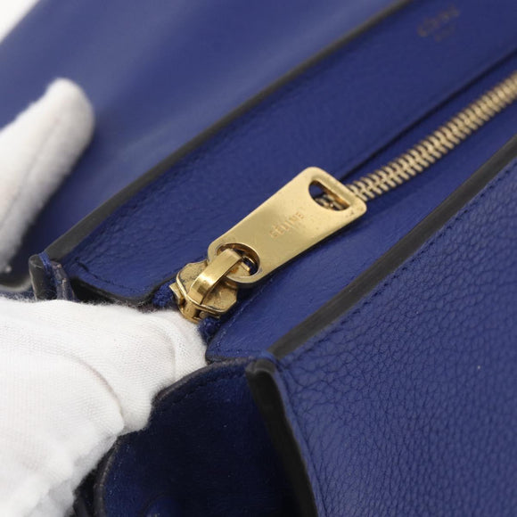 CELINE Trapeze Hand Bag Leather 2way Blue Gold Auth ka584