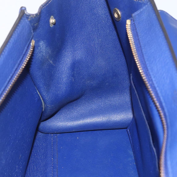 CELINE Trapeze Hand Bag Leather 2way Blue Gold Auth ka584
