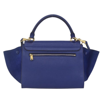 CELINE Trapeze Hand Bag Leather 2way Blue Gold Auth ka584 - 0