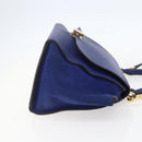 CELINE Trapeze Hand Bag Leather 2way Blue Gold Auth ka584-4