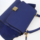 CELINE Trapeze Hand Bag Leather 2way Blue Gold Auth ka584-6
