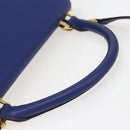 CELINE Trapeze Hand Bag Leather 2way Blue Gold Auth ka584-7