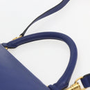 CELINE Trapeze Hand Bag Leather 2way Blue Gold Auth ka584-14
