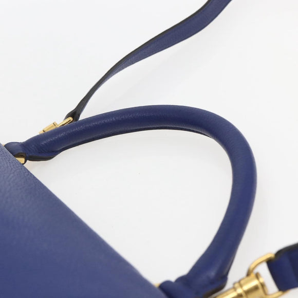 CELINE Trapeze Hand Bag Leather 2way Blue Gold Auth ka584
