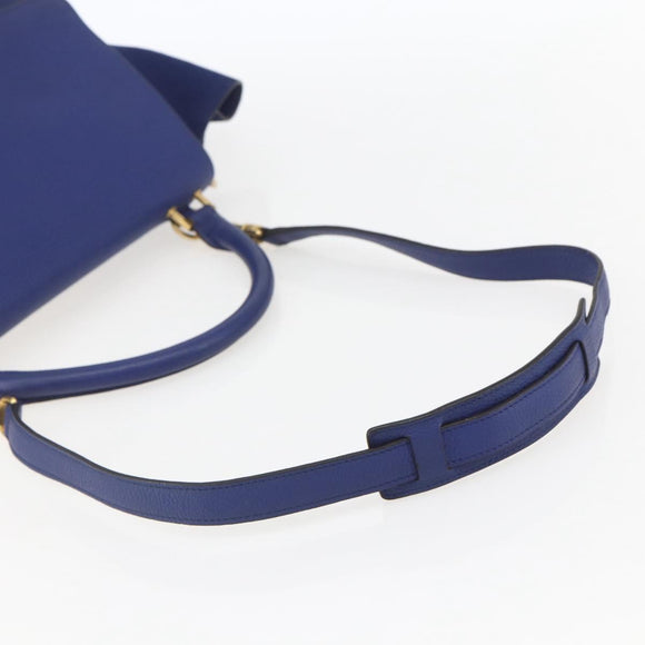 CELINE Trapeze Hand Bag Leather 2way Blue Gold Auth ka584