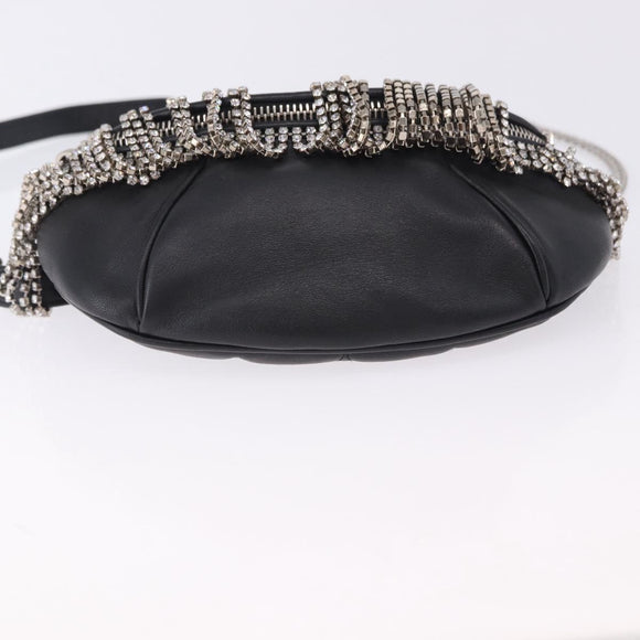 Miu Miu Matelasse Waist Bag Leather Black Silver Auth ka5842M