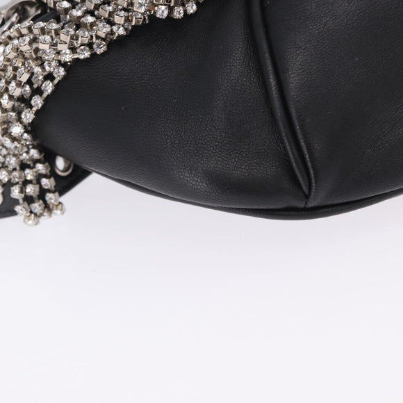 Miu Miu Matelasse Waist Bag Leather Black Silver Auth ka5842M