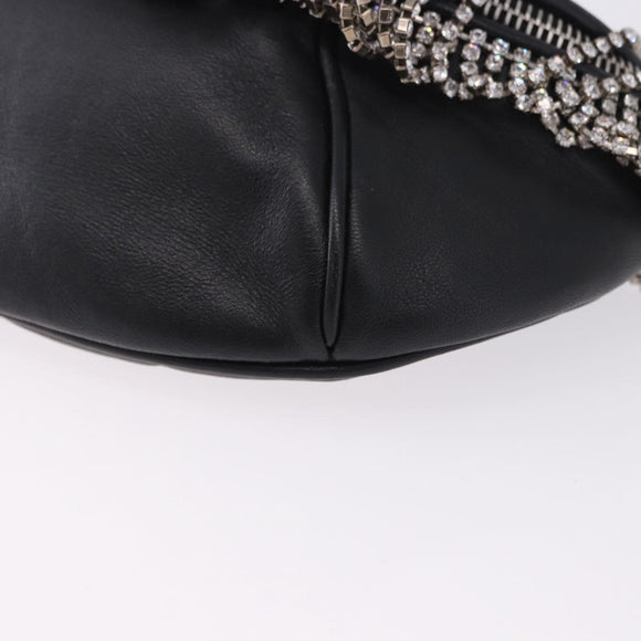 Miu Miu Matelasse Waist Bag Leather Black Silver Auth ka5842M