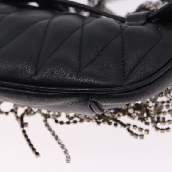 Miu Miu Matelasse Waist Bag Leather Black Silver Auth ka5842M