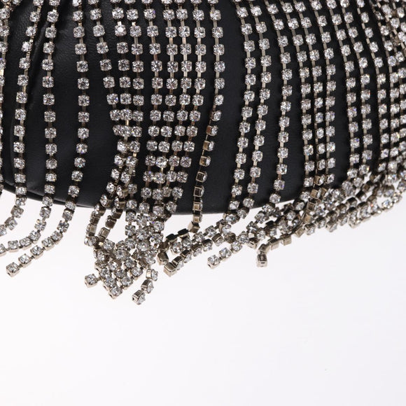 Miu Miu Matelasse Waist Bag Leather Black Silver Auth ka5842M