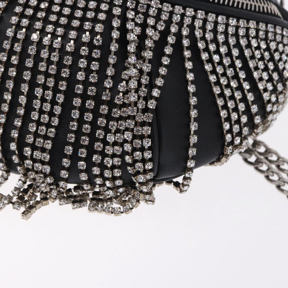 Miu Miu Matelasse Waist Bag Leather Black Silver Auth ka5842M