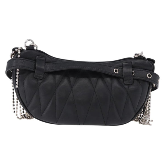 Miu Miu Matelasse Waist Bag Leather Black Silver Auth ka5842M