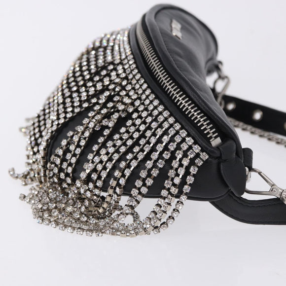 Miu Miu Matelasse Waist Bag Leather Black Silver Auth ka5842M