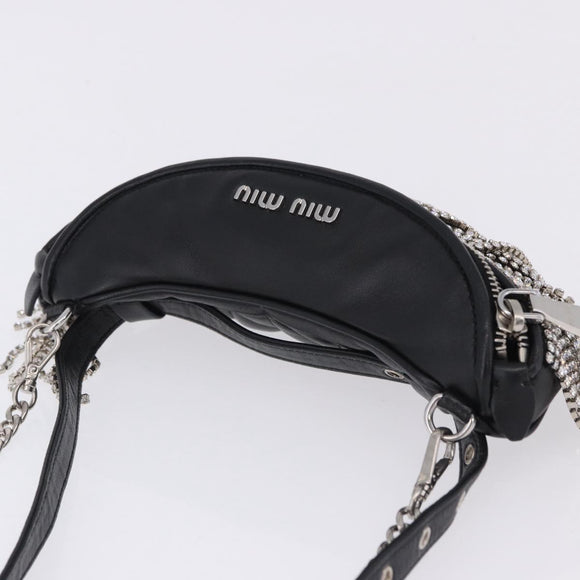 Miu Miu Matelasse Waist Bag Leather Black Silver Auth ka5842M