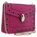 BVLGARI Chain Shoulder Bag Leather Pink Gold Auth ka5843A-1
