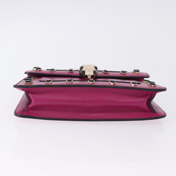 BVLGARI Chain Shoulder Bag Leather Pink Gold Auth ka5843A