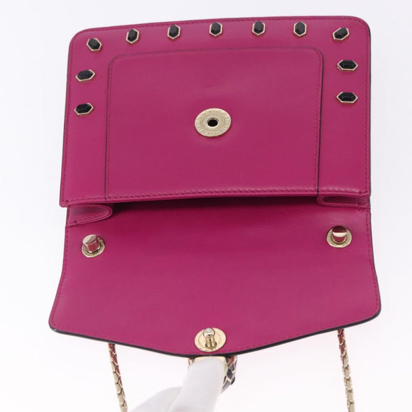 BVLGARI Chain Shoulder Bag Leather Pink Gold Auth ka5843A