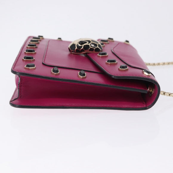 BVLGARI Chain Shoulder Bag Leather Pink Gold Auth ka5843A