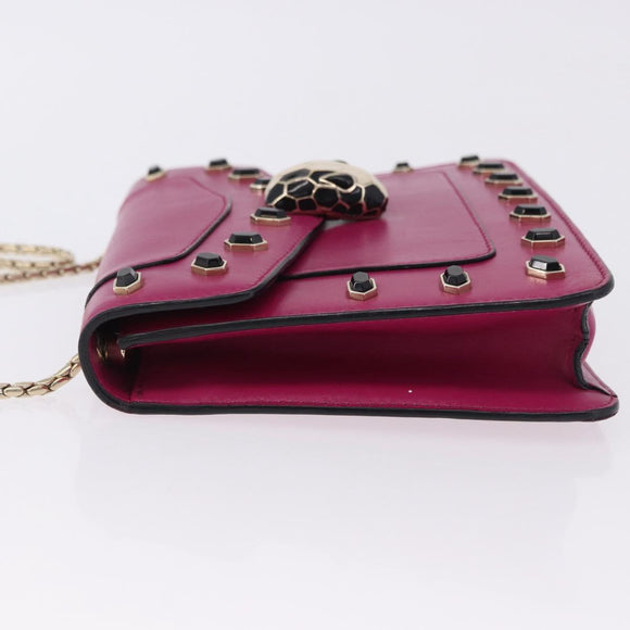 BVLGARI Chain Shoulder Bag Leather Pink Gold Auth ka5843A