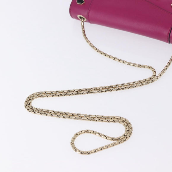 BVLGARI Chain Shoulder Bag Leather Pink Gold Auth ka5843A