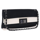 CHANEL 2.55 Chain Shoulder Bag Nylon Black Silver CC Auth ka5847A-1