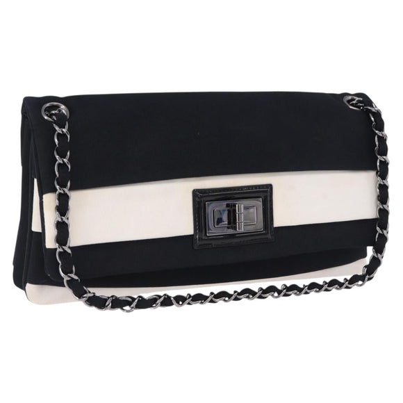 CHANEL 2.55 Chain Shoulder Bag Nylon Black Silver CC Auth ka5847A