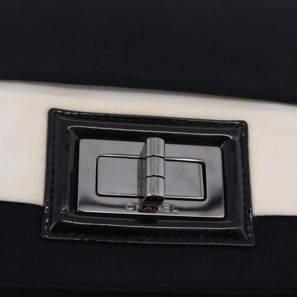 CHANEL 2.55 Chain Shoulder Bag Nylon Black Silver CC Auth ka5847A