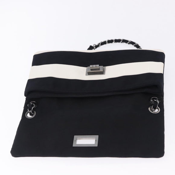CHANEL 2.55 Chain Shoulder Bag Nylon Black Silver CC Auth ka5847A