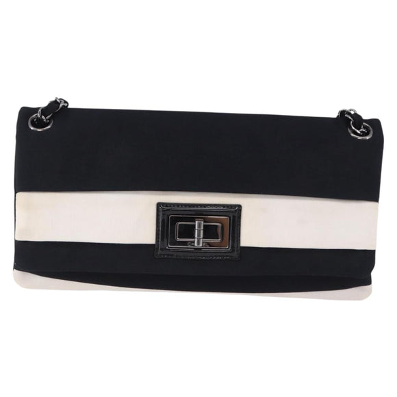 CHANEL 2.55 Chain Shoulder Bag Nylon Black Silver CC Auth ka5847A