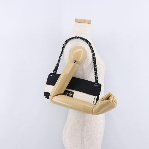 CHANEL 2.55 Chain Shoulder Bag Nylon Black Silver CC Auth ka5847A