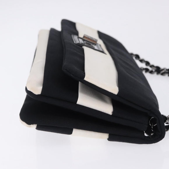 CHANEL 2.55 Chain Shoulder Bag Nylon Black Silver CC Auth ka5847A