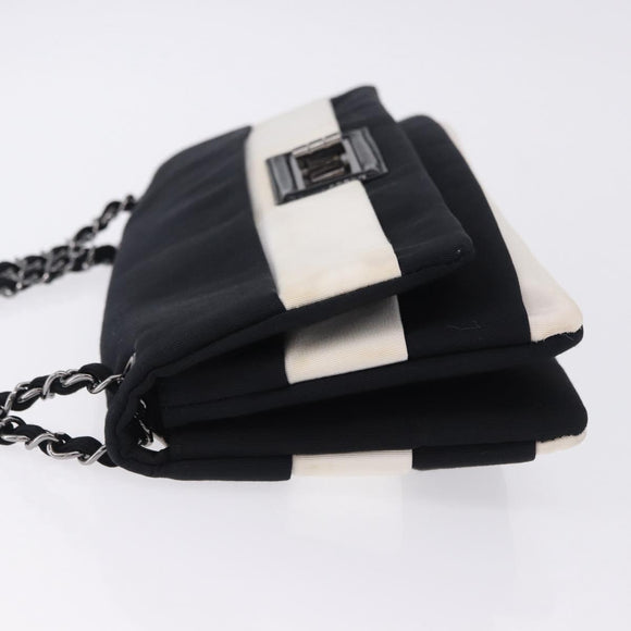 CHANEL 2.55 Chain Shoulder Bag Nylon Black Silver CC Auth ka5847A