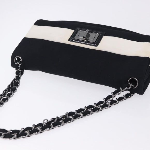 CHANEL 2.55 Chain Shoulder Bag Nylon Black Silver CC Auth ka5847A