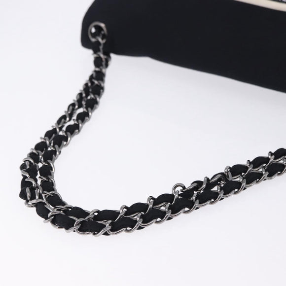 CHANEL 2.55 Chain Shoulder Bag Nylon Black Silver CC Auth ka5847A