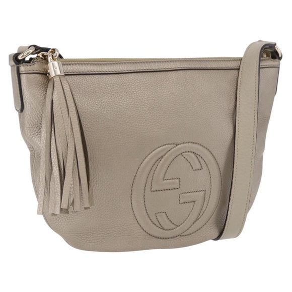 GUCCI Soho Shoulder Bag Leather Beige Gold 308361 Auth ka5848V