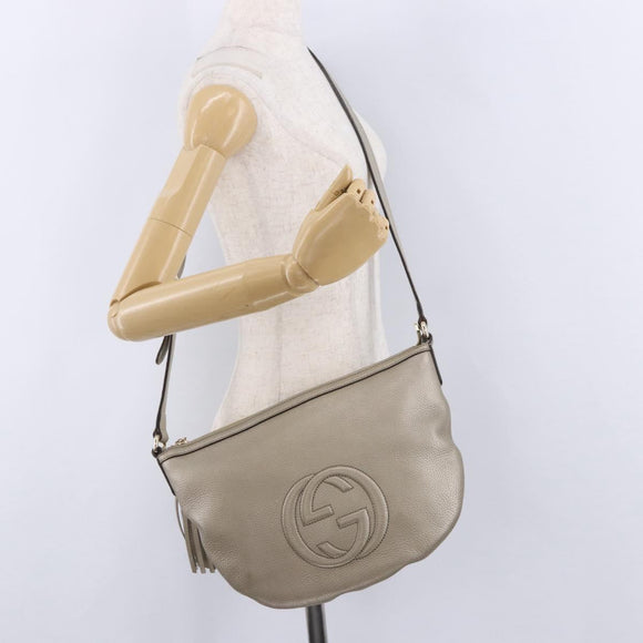 GUCCI Soho Shoulder Bag Leather Beige Gold 308361 Auth ka5848V