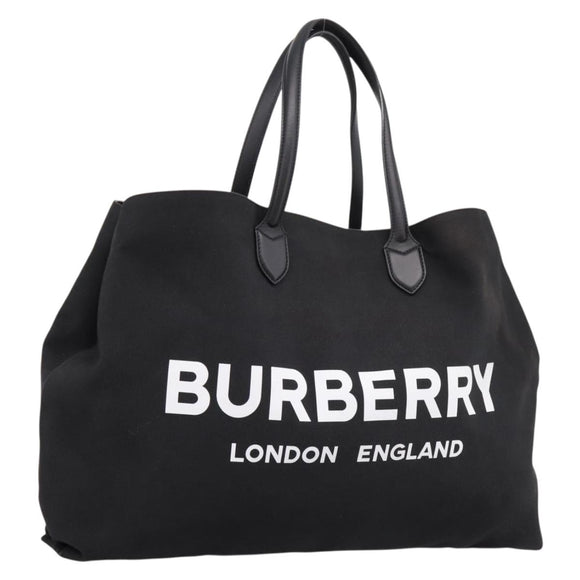 BURBERRY Tote Bag Canvas Black Silver Auth ka5856V
